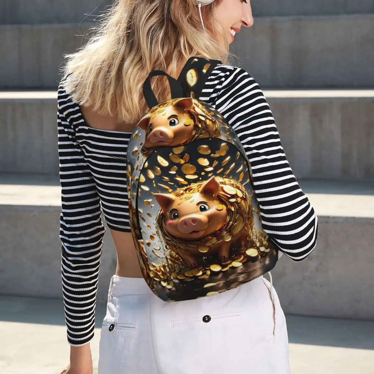Gold Coins Flying Cute Golden Piggybank Student Backpack School Bag Hiking Travel Daypack for Boys Girls Bookbag Shoulder Bags