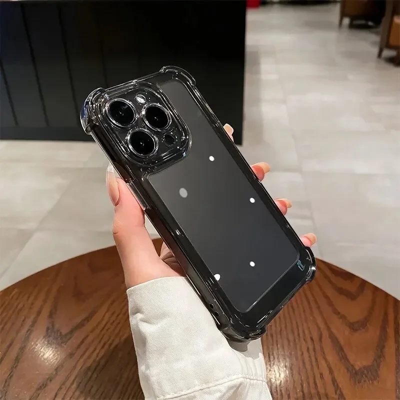 Luxury Shockproof Case for iPhone 15 14 13 12 11 Pro Max with Electroplat Button Bumper Phone Back Cover Clear & Black