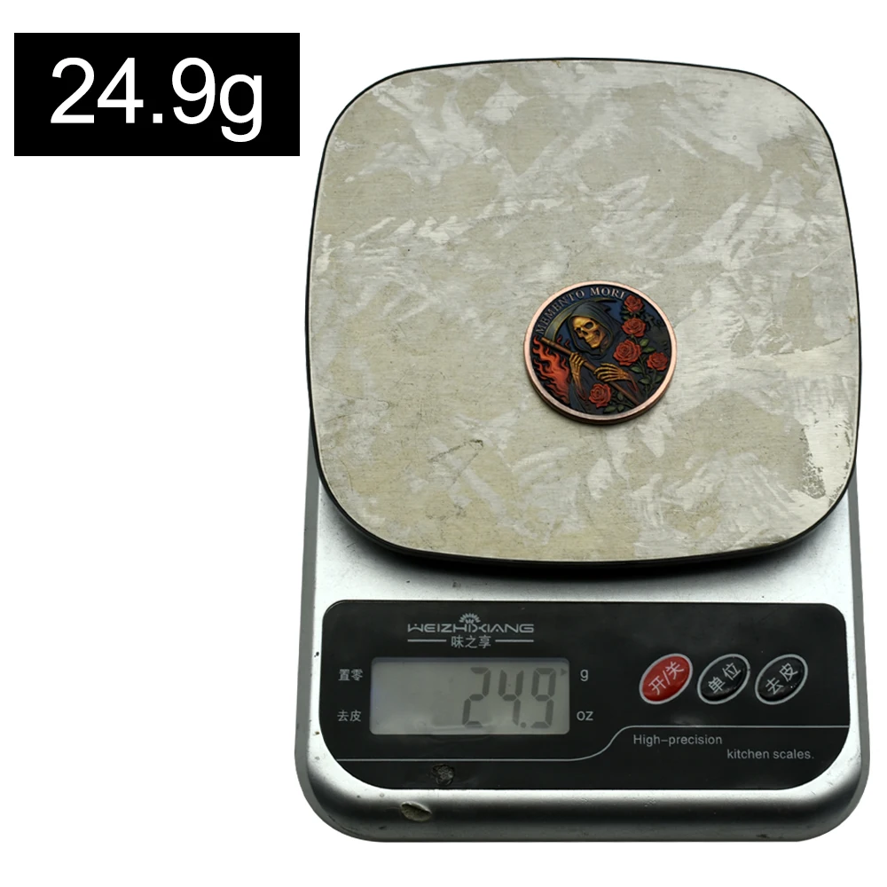 عملة تذكارية لإله الموت معدنية من سبائك الزنك MEMENTO MORI Crow Skull Challenge Coin مع مجموعة الشهادات هدية