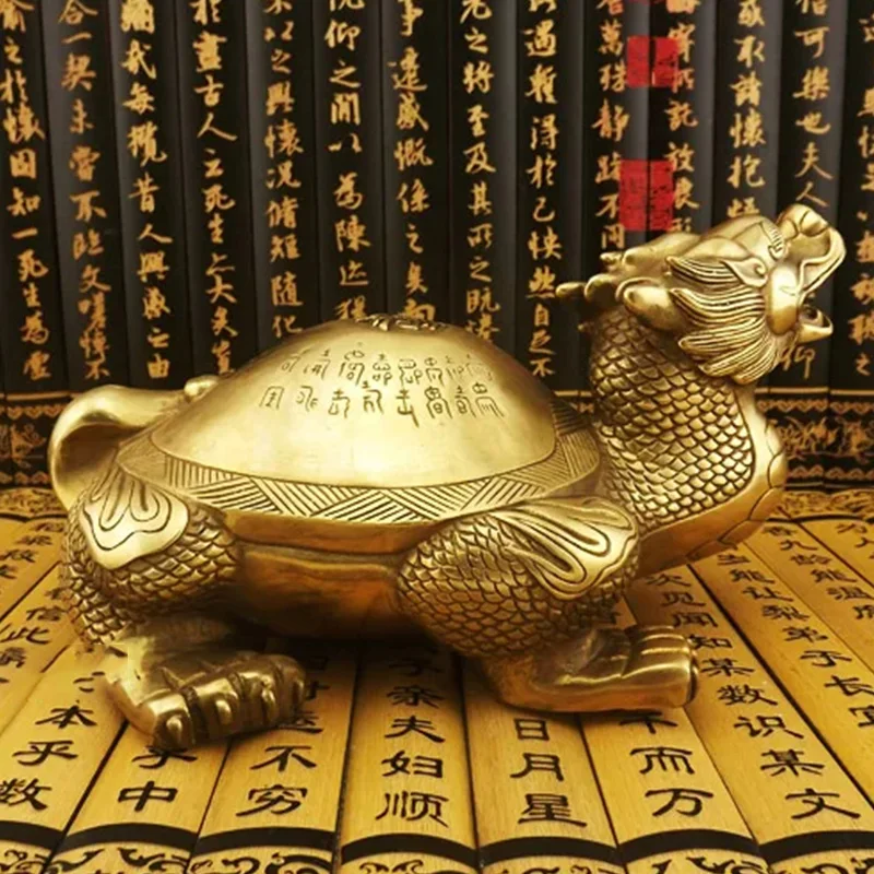 

Hot selling office and home shops bring auspicious wealth dragon turtle amulets feng shui bronze statue accessories 25CM