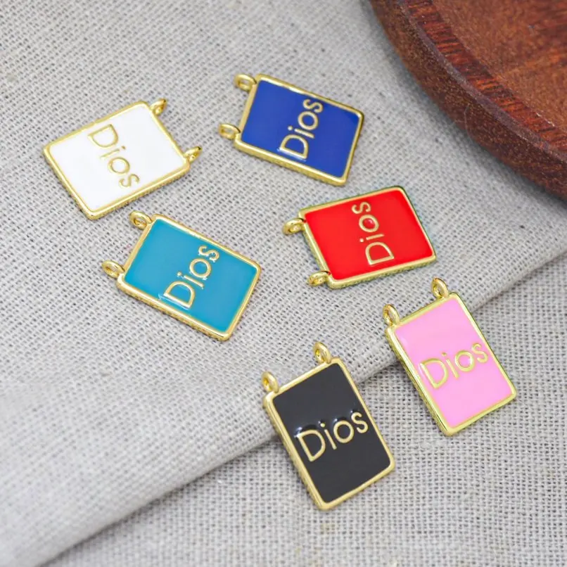 

2Pcs Pendant Enamel Charms Copper Letter Square Rectangle Gold Color Approx 12x17.8mm Jewelry Special Gift For Women