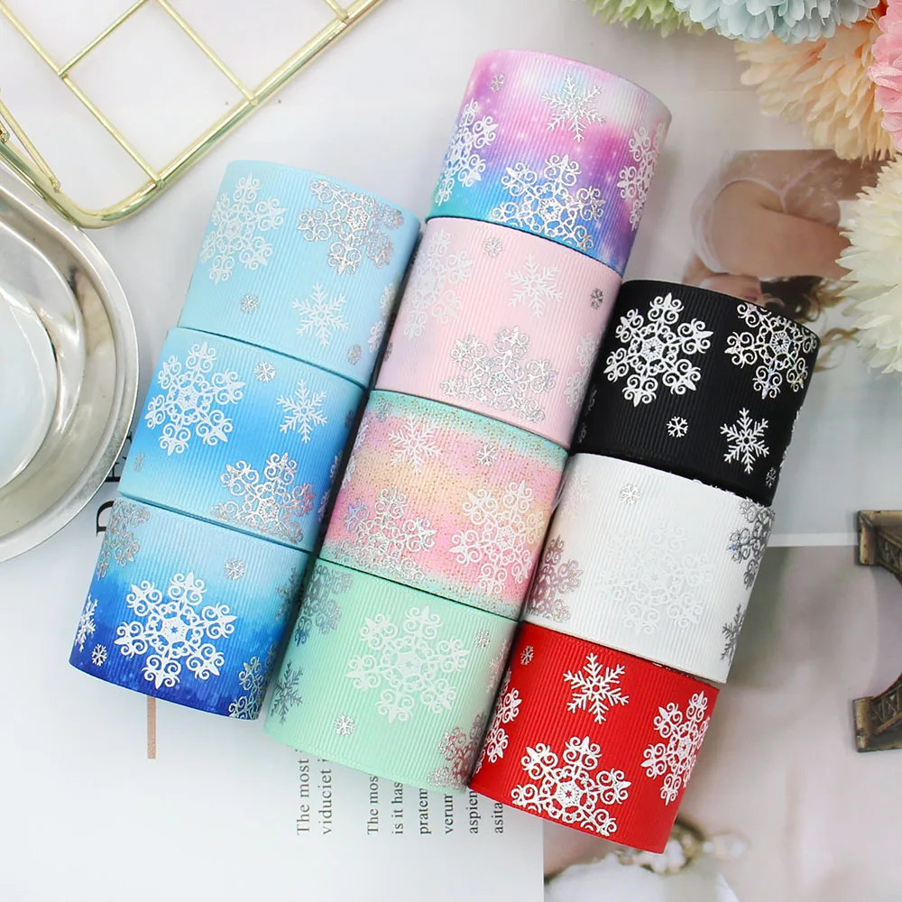 Glitter Snowflake Rainbow Gradient Craft Ribbon, Christmas Snowflake Ribbon for Christmas Party Decoration DIY Crafts 5 Yards