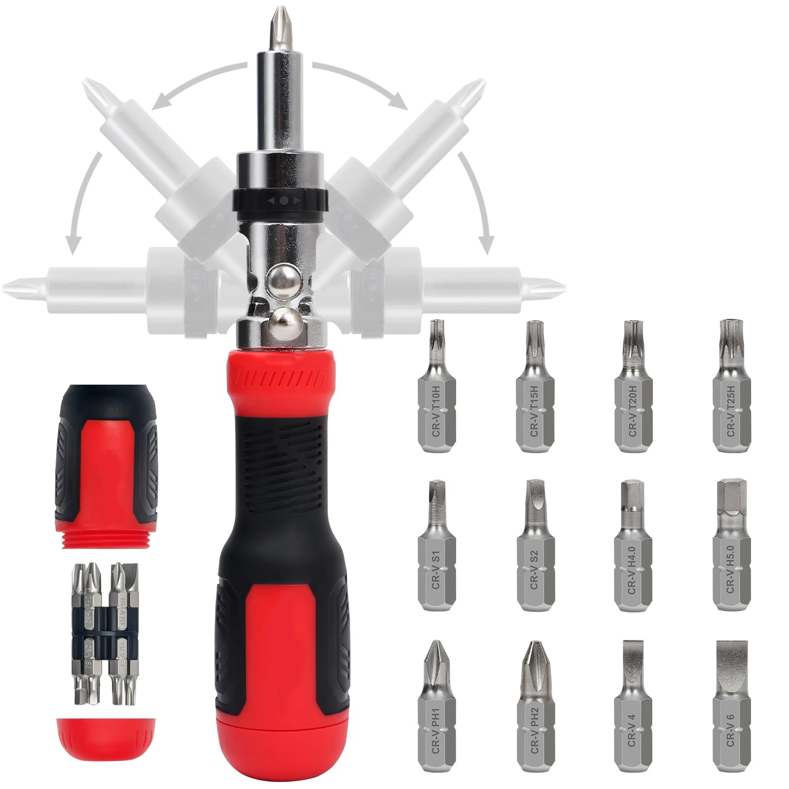 Juego de destornilladores de trinquete magnéticos 13 en 1 con Phillips, cabeza plana, Torx, hexagonal de seguridad, pivotante de 180 grados para teléfono y ordenador