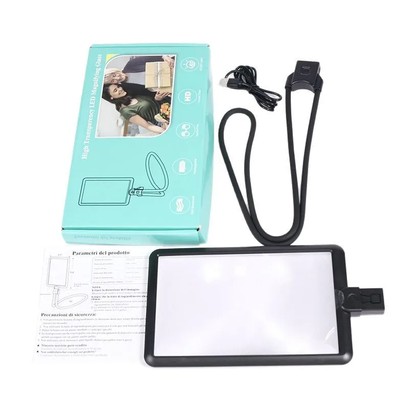 Neck Mounted Magnifier Fresnel Magnifying Glass 43Led Three Level Brightness Type-C Rechargeable Magnifying Glass