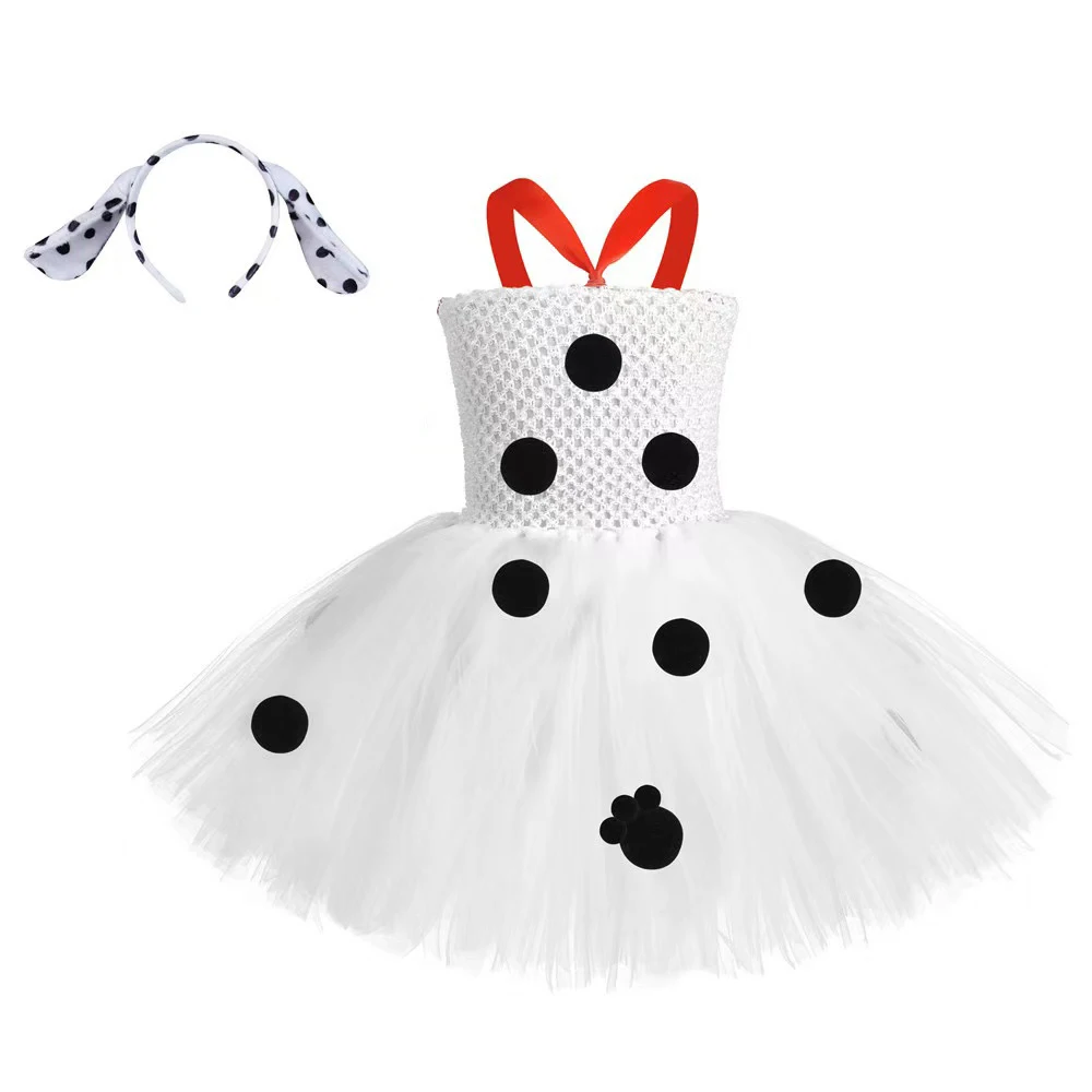 Dalmatian Dog Tutu Dress White Black Spotted Animal Halloween Costume for Puppy Dressing up Outfit