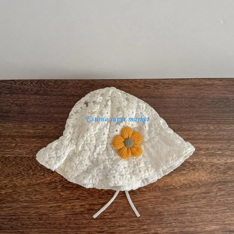 

090B Baby Fisherman Hat with Floral Accent, Stylish and Soft Sunshade Caps Fashion Basin Hat Sun Bonnet for Infants 0-3 Year