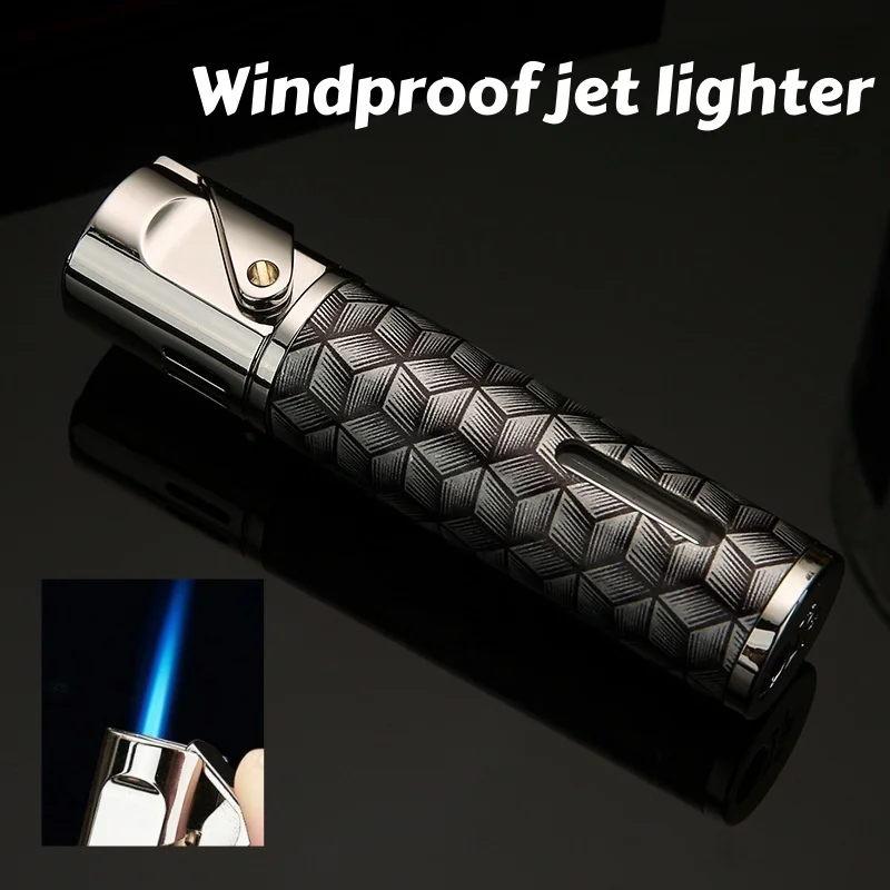 Briquet à cigarettes à motif de porcelaine bleue et blanche honnête avec fenêtre visuelle, briquet à gaz Butane Portable coupe-vent, cadeau pour hommes
