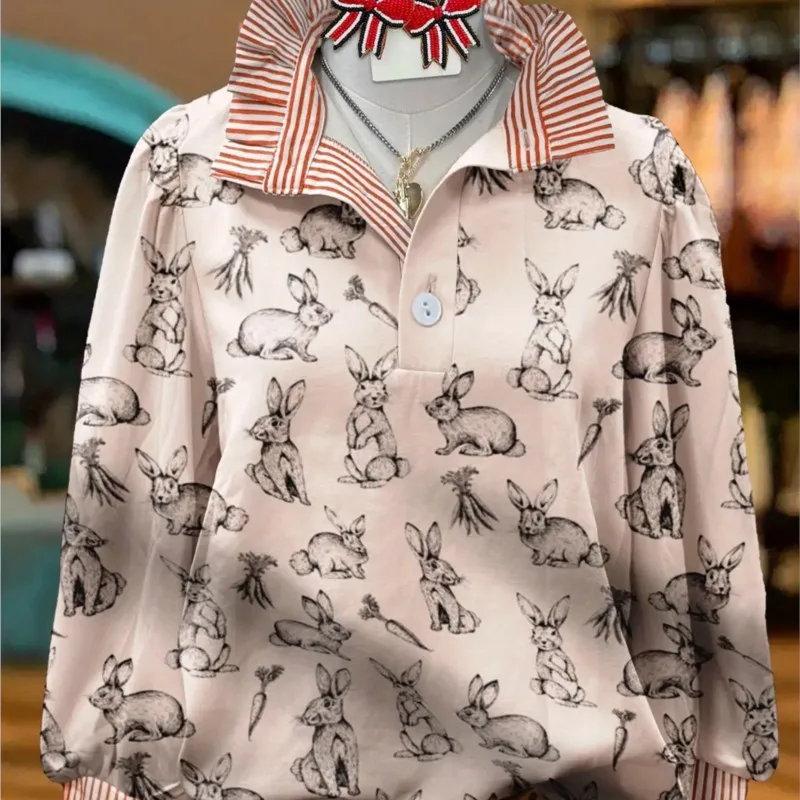 Women's striped personalized fashion shirt, multi-color striped collar, Deep green and purple jump color combination