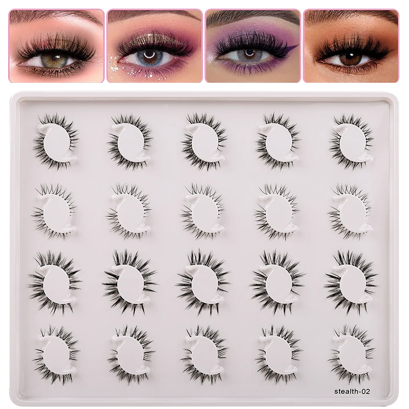 20 Pairs of Manual Sharpened False Eyelashes Cartoon Barbie Natural Soft Little Devil Transparent Stalk Eyelash Case