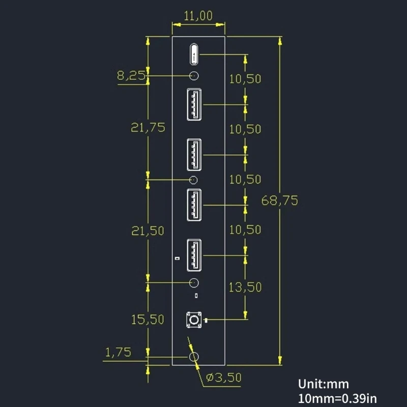 USB3.0 Painel frontal Hub Painel 2 Porta USB3.0+2 PORT USB2.0+1 PORTA TIPO C 20G+LED CUBRO LED para PC CASE Desktop A4WF