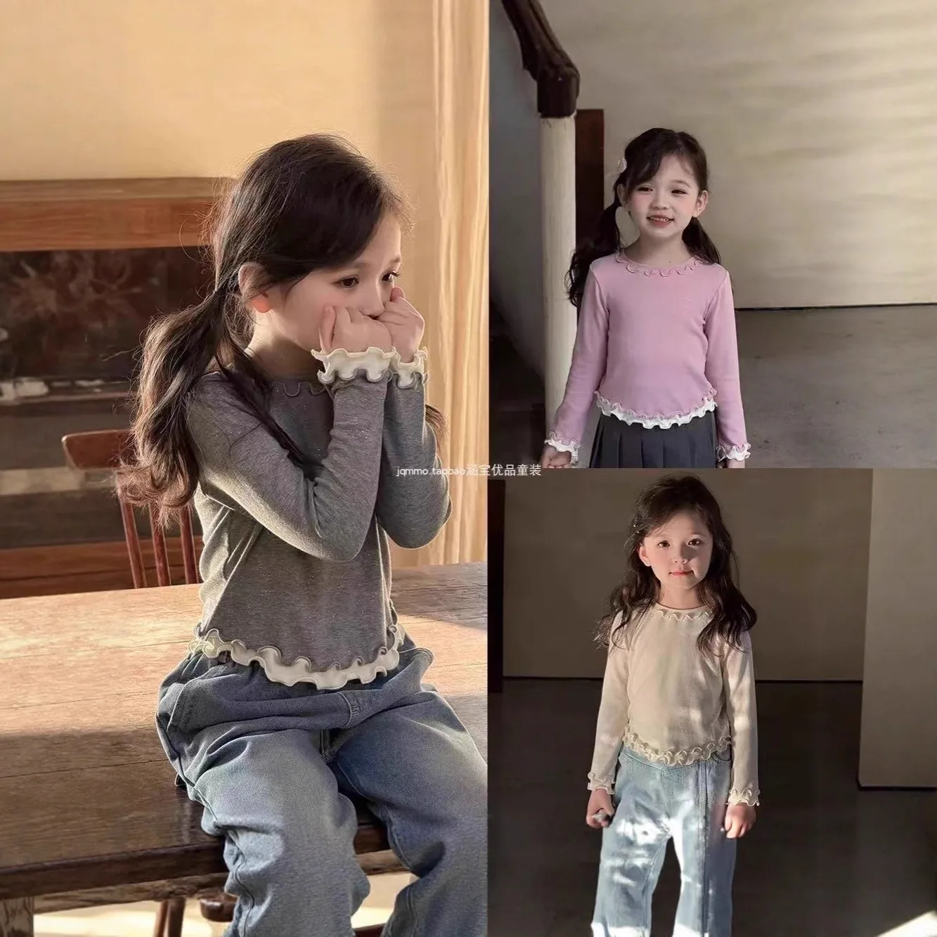 UNITIM Autumn Children Girls Undershirts 2-8Yrs Kids Girls Shiny Long Sleeves Loose Fake Two Piece Tees for Infant Babys Girls