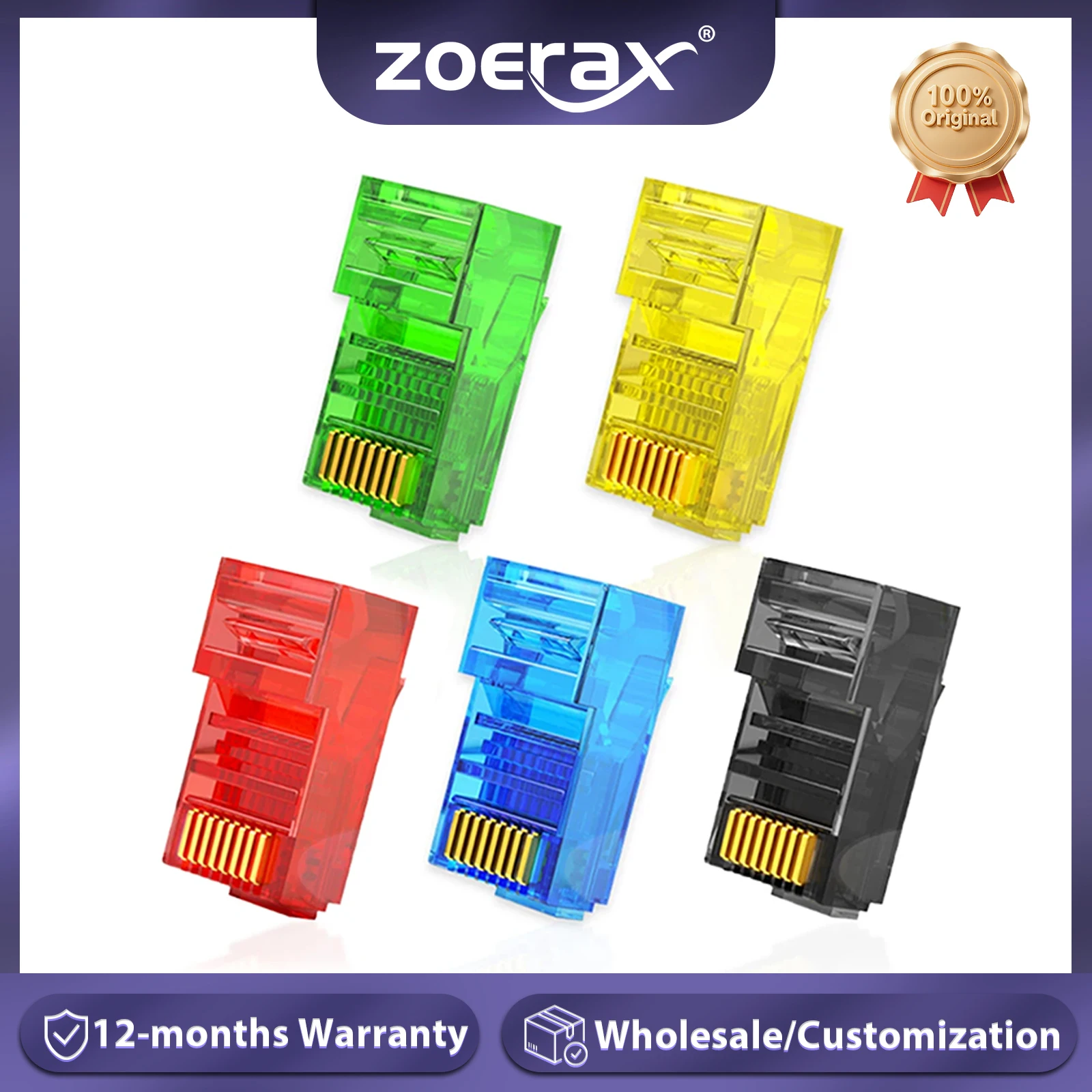 ZoeRax 50PCS RJ45 CAT6 CAT5E Ends Connector Non-Pass Through Gold Plated Standard Ethernet Network Modular Colorful Plug