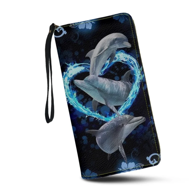 Belidome Women's Clutch Wallet Blue Dolphin Print RFID Blocking Wristlet Wallets Credit Cards Purse for Ladies Teenage Girls