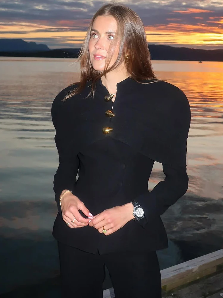 

Kliou повседневная модная куртка женская с металлической пряжкой и украшением с длинным рукавом узкая эластичная повседневная простая классическая одежда в офисном стиле