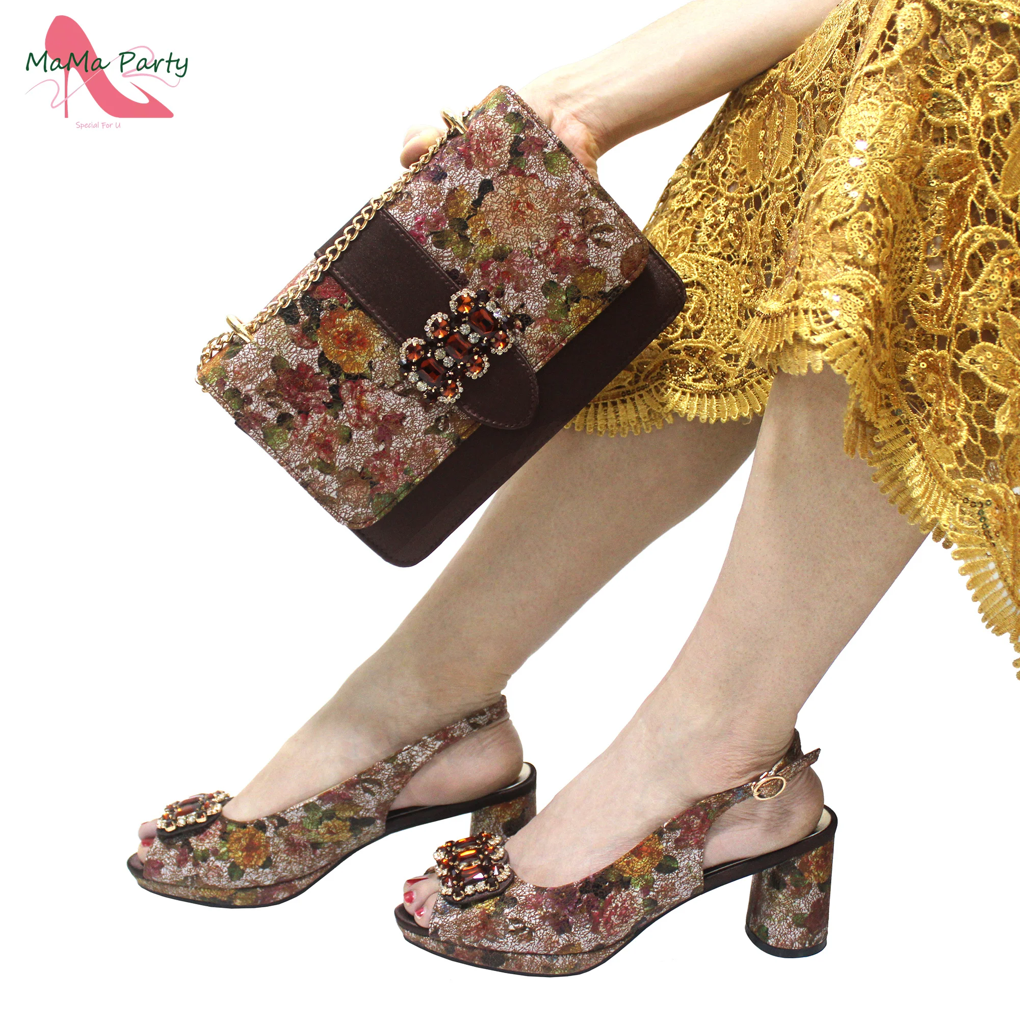 2024 Italian Matching Shoes and Bag Set in Coffee Color High Quality New Design Special Comfortable Heels for Wedding