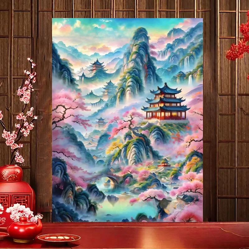 

Penglai Fairyland Scenery Cross Stitch Handmade Embroidery Modern Simple Sle Entrance Decorative Painting Diamond Art Kit
