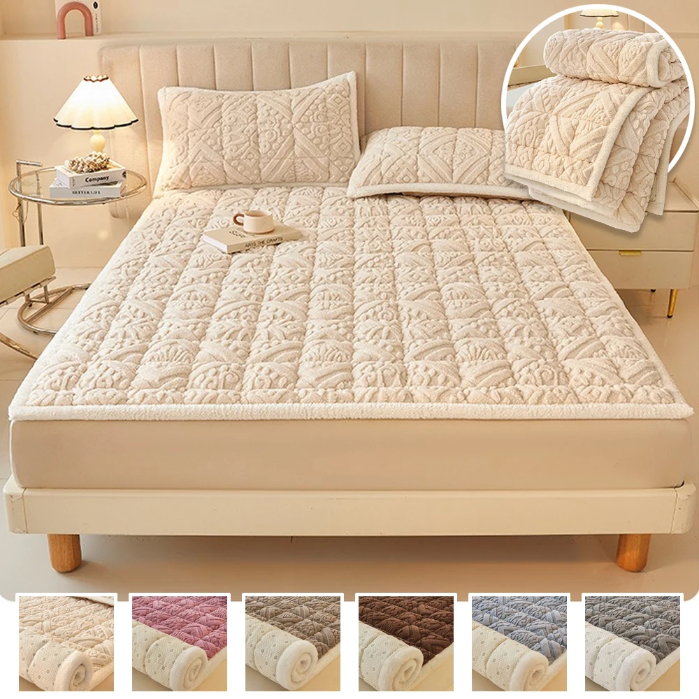 Extra Thick Plush Bed Mattress-Ultra-Soft Coral Fleece Topper,Foldable Single/Double Size,Machine Washable-for Twin Full Queen