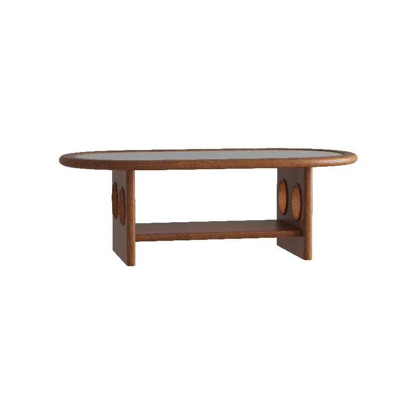 

Solid wood double oval coffee table living room household sofa side tea table small apartment high-end simple tea table small