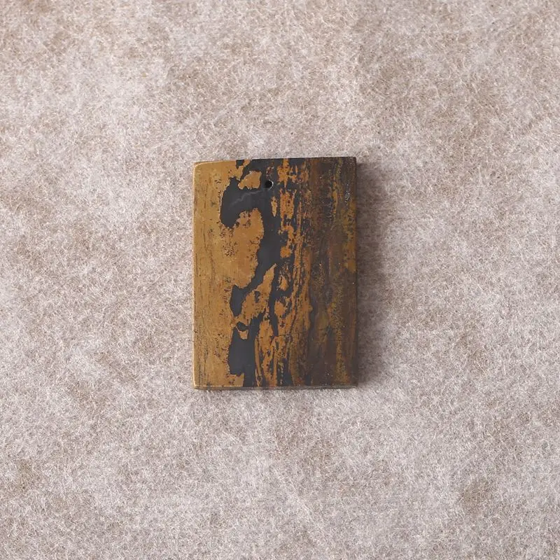 

Natural Chohua Jasper Rectangular Pendant Polished Earthy Brown-Black Gemstone Abstract Art-Like Patterns Statement Jewelry