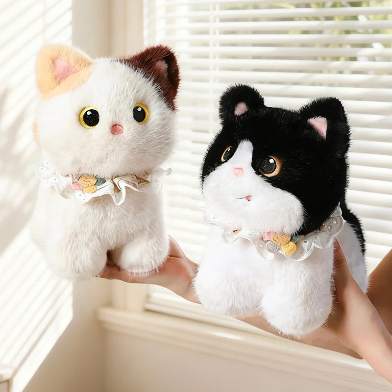 22/32cm Standing Cat With Bib Plush Doll 13cm Cute Kitten Pendant Key Chain Calico Ragdoll Cat Stuffed Plushie For Desk Decor