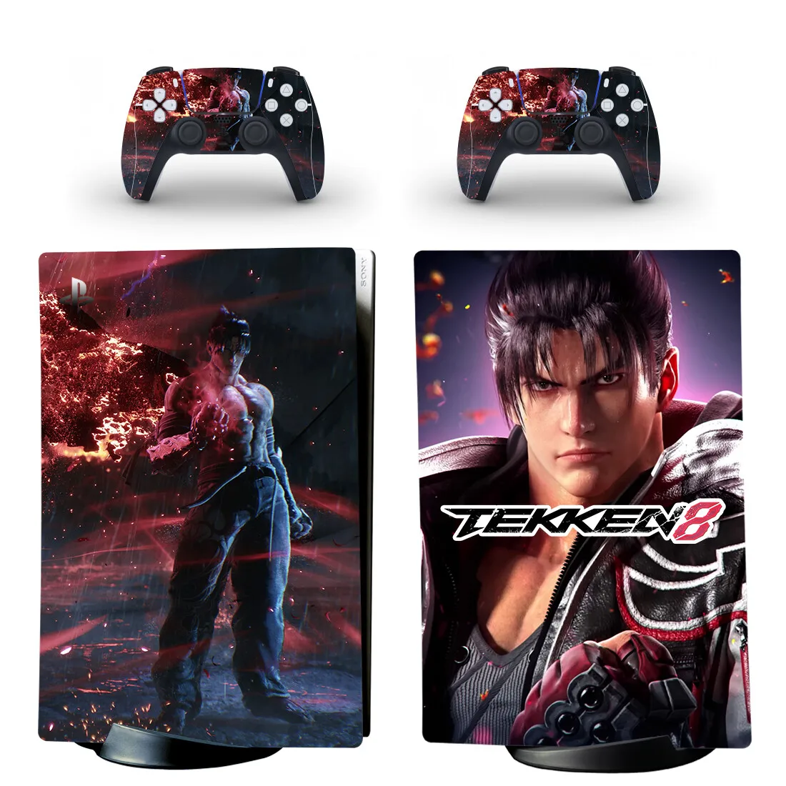 ملصق جلد رقمي لوحدة التحكم و 2 وحدات تحكم ، غطاء لصائق لعبة PS5 Tekken 8 PS5