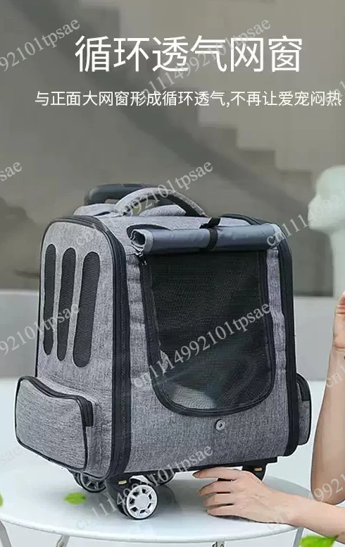 Multi functional rolling pet harness, travel cart, cat and dog backpack, small pet portable rolling hot selling
