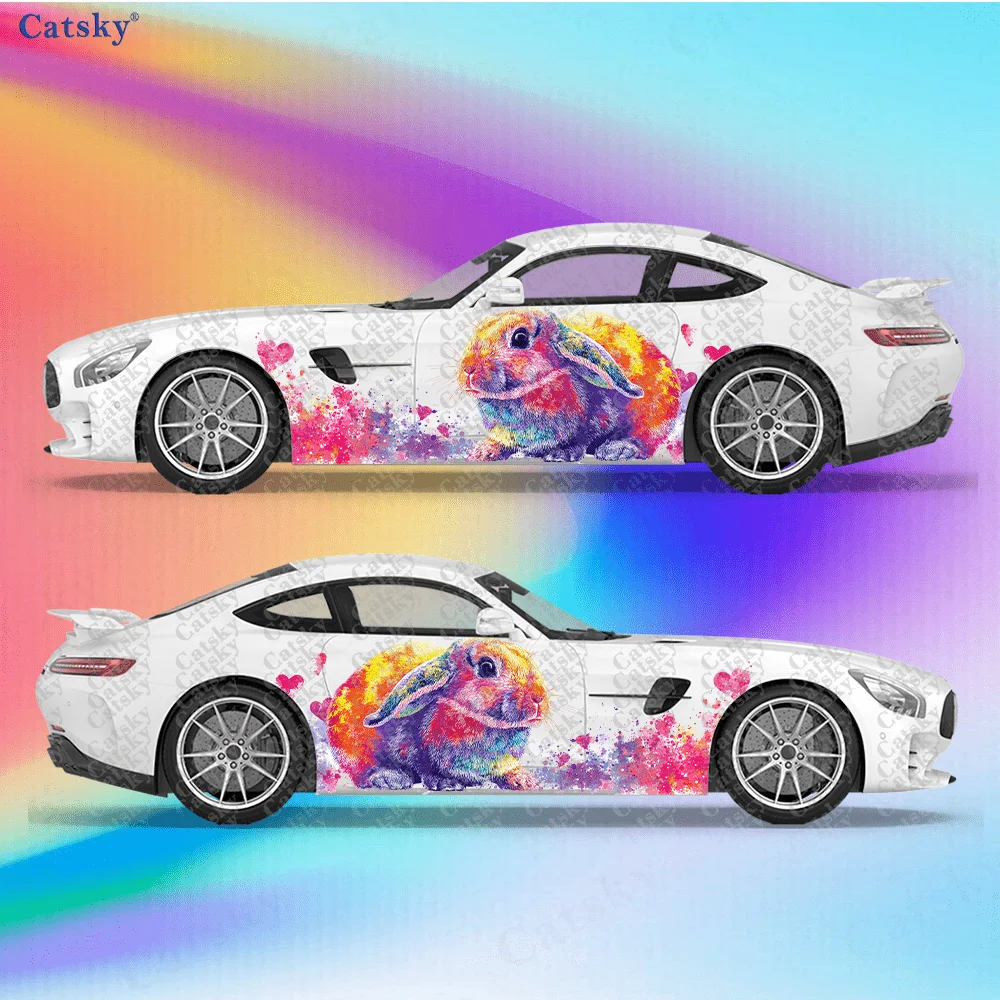 2pcs Colored Rabbit Graffiti Splatter Sticker, Durable, Fade-resistant, Easy To Install and Remove Car Vinyl Wraps