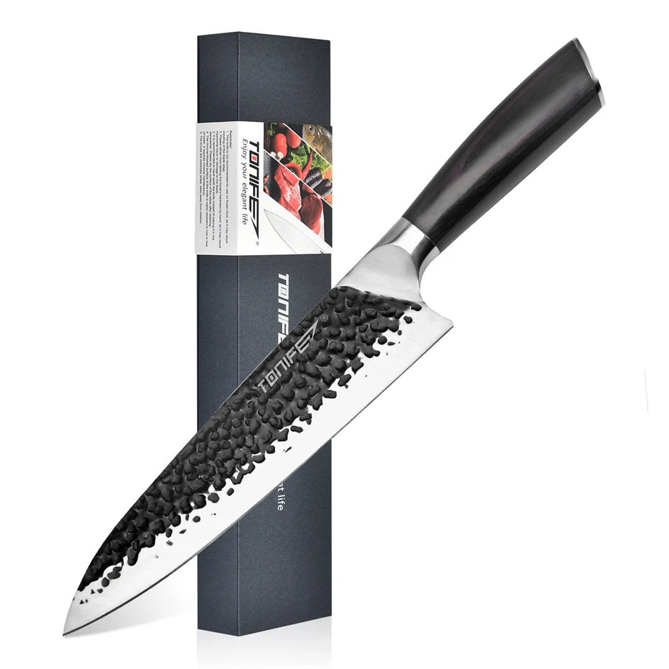 TONIFE 8 Inch Handmade Chef Knife Kitchen Knives Slicing Cooking Tools Pakkawood Handle Gift Box Meat Bone Fish Fruit Vegetables