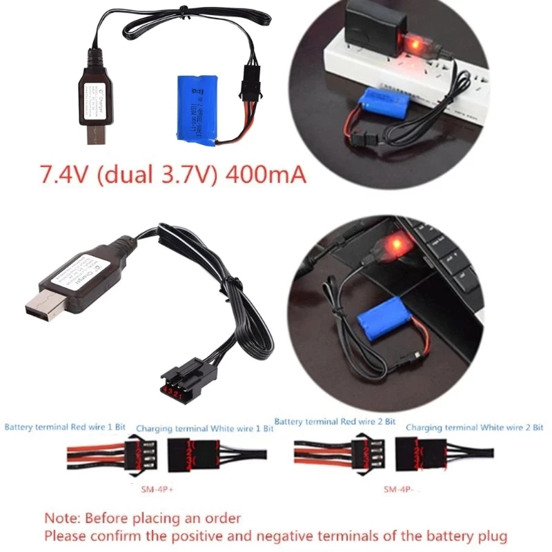 7.4v (3.7v x2) Charger SM-4P Li-ion battery Electric RC Toys car boat USB Charge