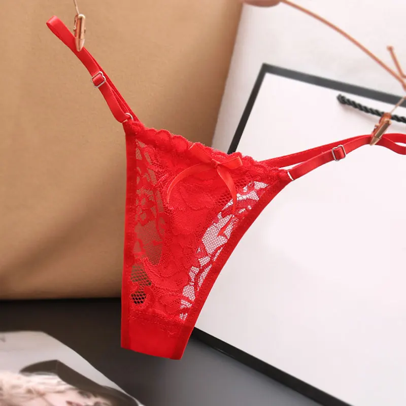 

1Pc Sexy Lace Flower Translucent Thongs Panties Women's Low Waist Bowknot G-String Briefs T-Back Underwear Female Intimates