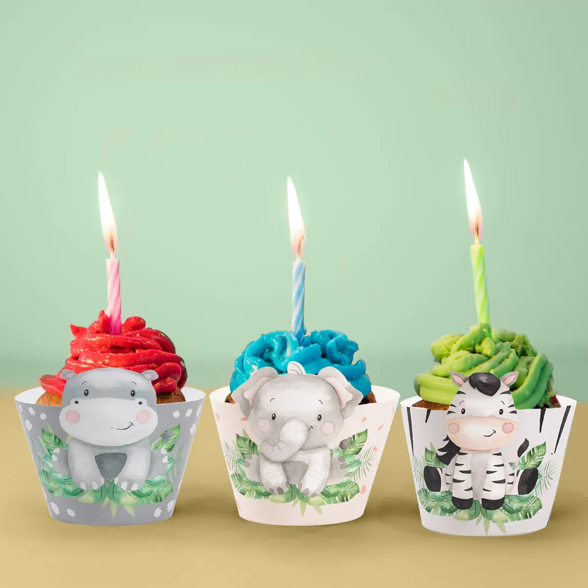 Jungle Animals Cupcake Paper Cups Happy Birthday Party Decorations Kids Cake Wrappers Safari Baby Shower Animal Brithday Toppers