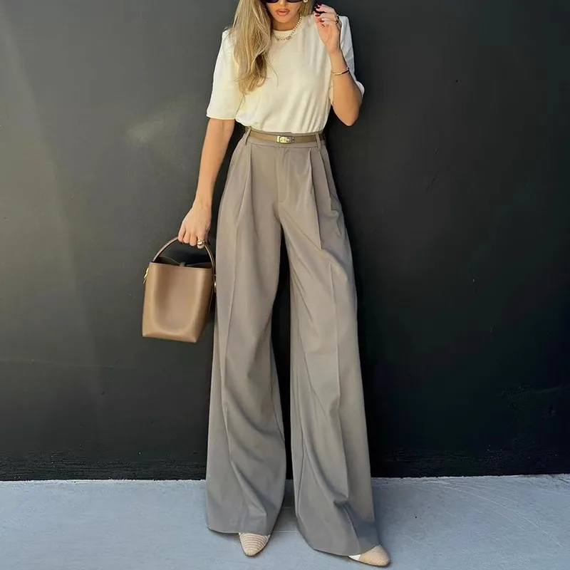 Pantaloni larghi a vita alta Pantaloni casual da donna Pantaloni lunghi dal taglio dritto Ele Ladies Suiting Autumn Faion