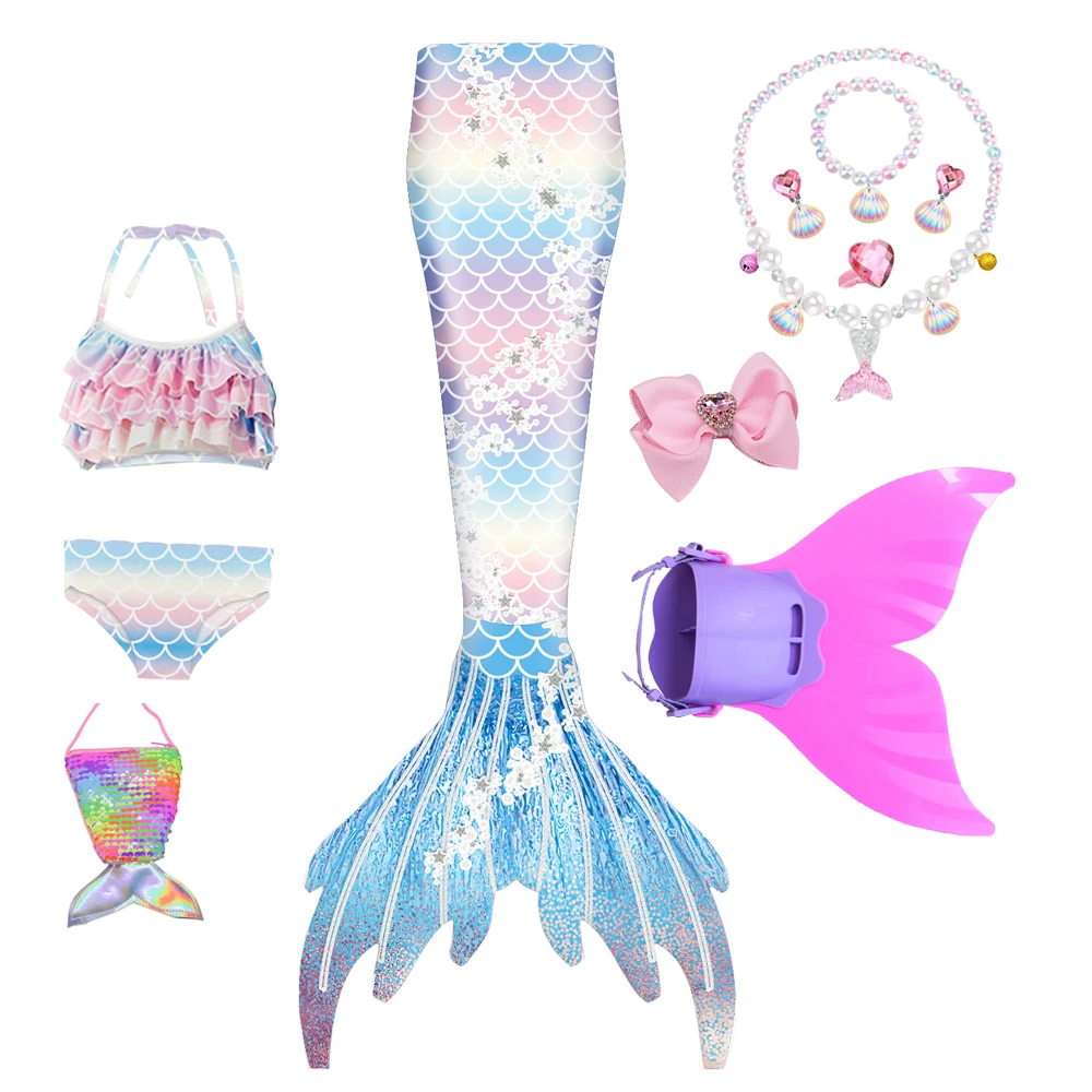 Girls Mermaid Tail Princess Dress with Monofin Kids Holiday Mermaid Costume Cosplay Summer Swimsuit Birthday Cosplay Swimmable