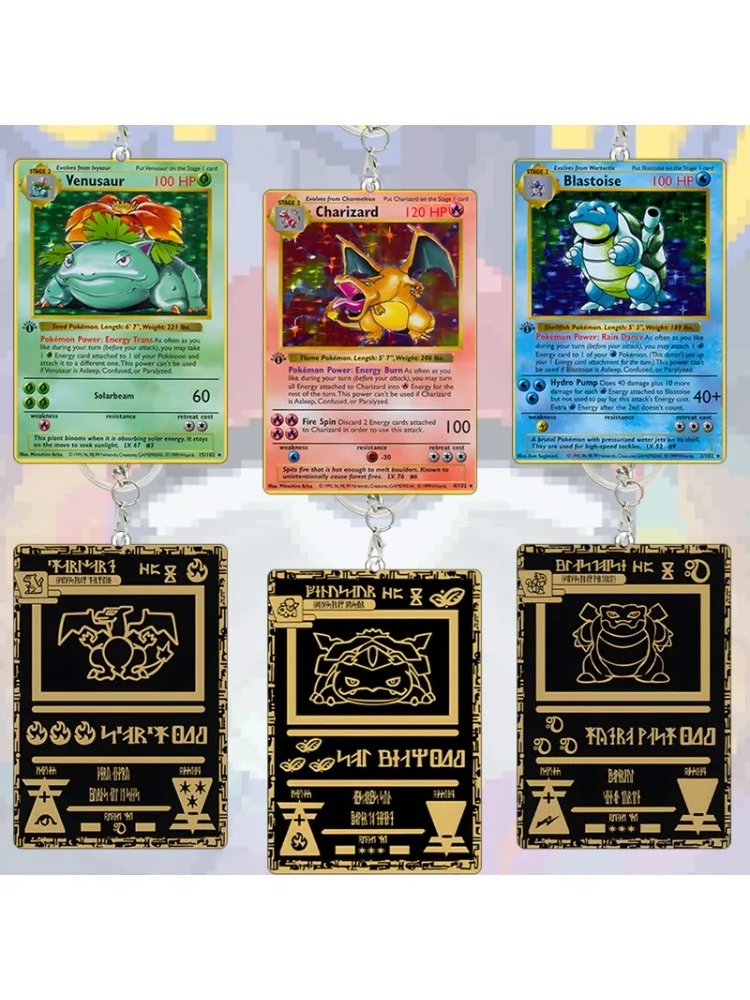 1. Auflage Venusaur Karten Acryl-Schlüsselanhänger Charizard Blastoise Basis-Set 1999 Solarbeam Deko Rucksack Schlüsselring Hängende Ornamente Geschenk