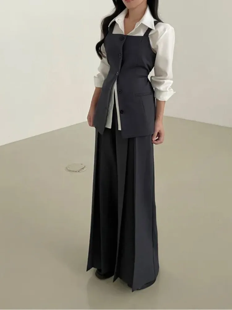 Ele Basic Long Sve irt Dames Vroege lente High Sense Taille Cinching Afslanken Svel Vest Tweedelige set