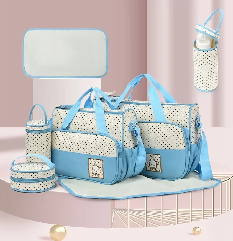 5pcs/set Baby Diaper Bag Mummy Maternity Newborn Accessories Bag Large Capacity Baby Bag for Mom Travel Stroller Organizer