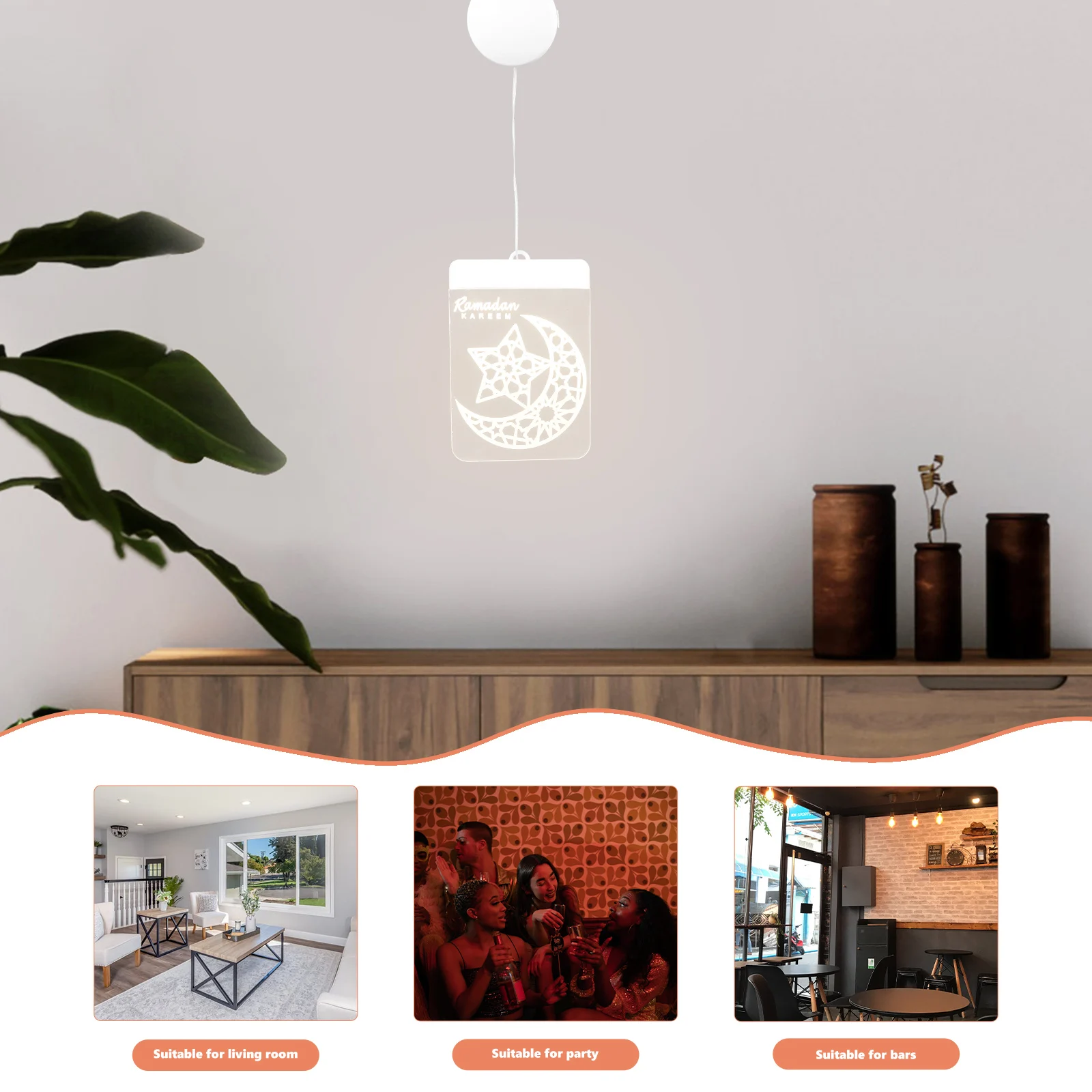 

Eid Theme Star Moon Hanging Lights Acrylic Plastic LED Decorative Ramadan Lamp Pendant Light Eid Mubarak Party Decor