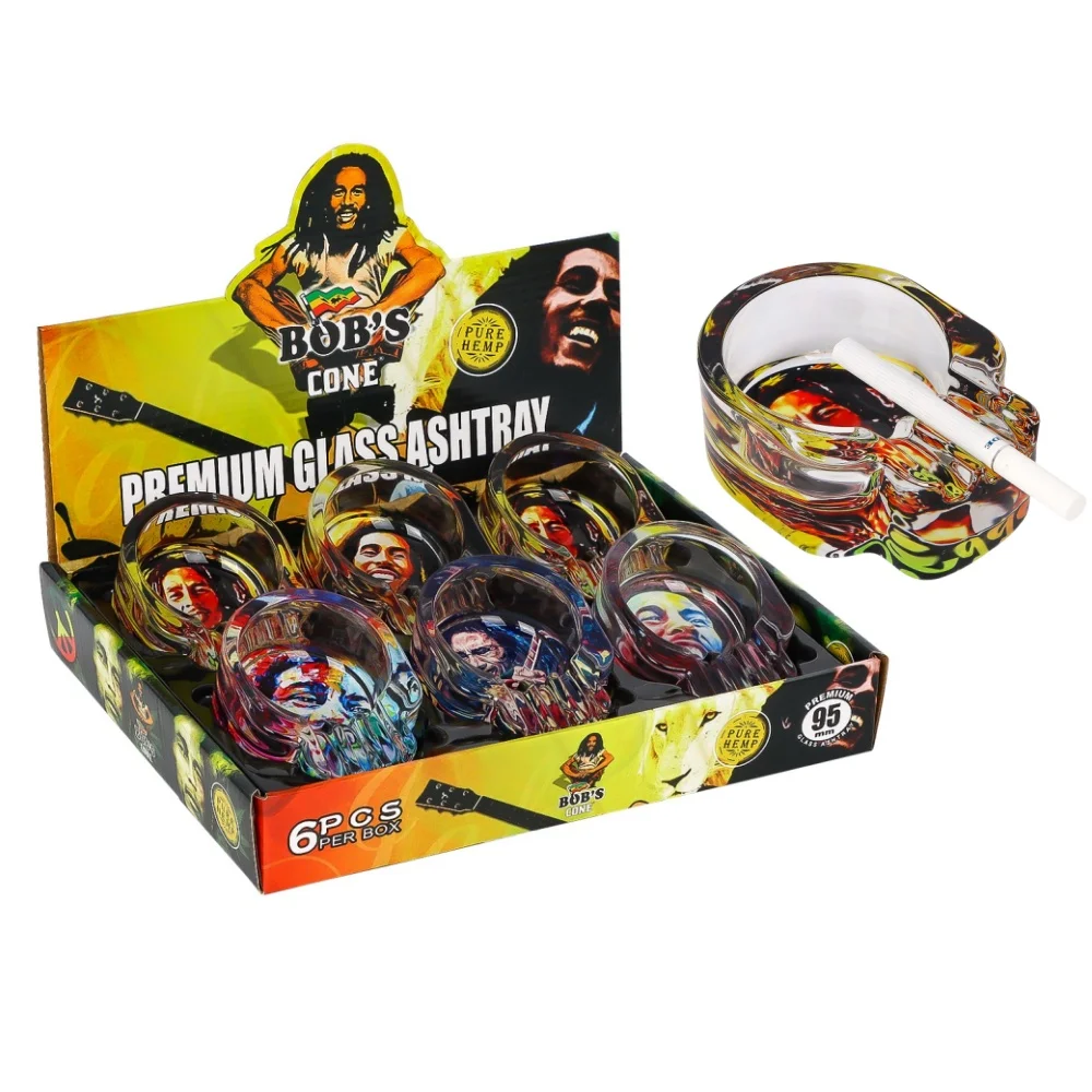 

6Pcs/Lot Office Cigarette Ashtray Slotted BOB Pattern Lighters Smoking Tray Durable Glass Cigar Ashtray Tobacco Box for Gift