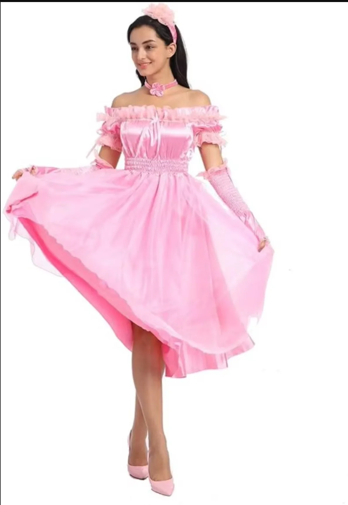 

New Maid Fetishism Sexy Off the Shoulder Half Sleeve Long Dress with Collar Gloves Party Daily Unisex Dress Customization