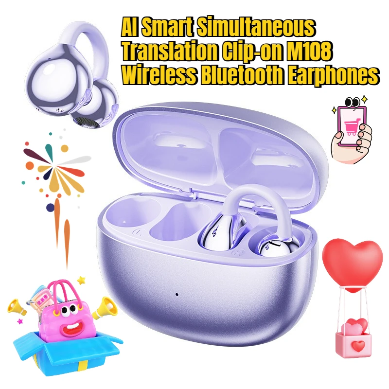

AI Smart Simultaneous Translation Clip-on M108 Wireless Bluetooth Earphones with Ultra-long Battery Life for Sports