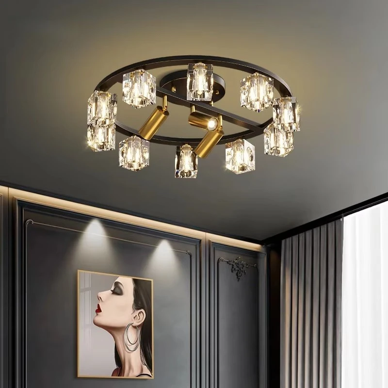 

All Copper Light Luxury Living Room Light Modern And Simple Crystal Ceiling Light Restaurant With Spotlights Bedroom Light