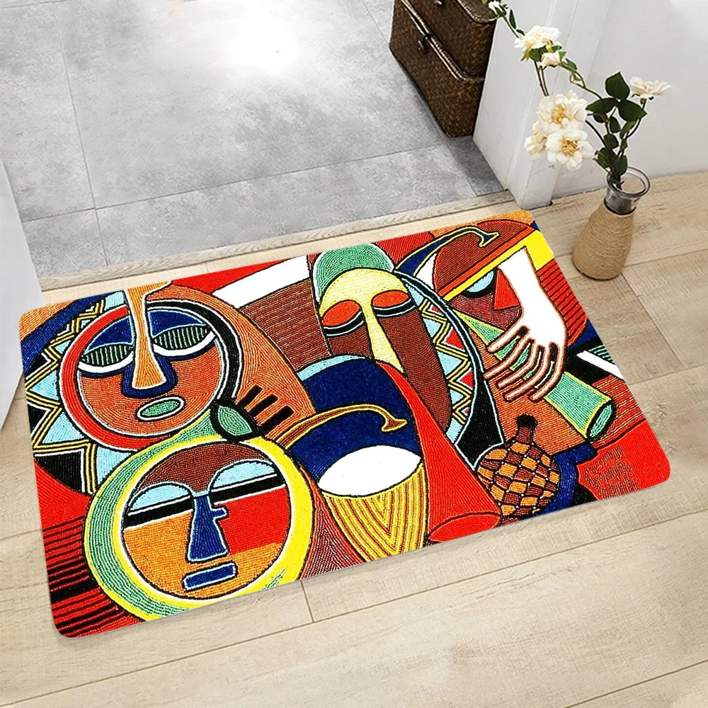 

CLOOCL Flannel Rugs Doormat African Mask Art Tribal Style Printed Carpet Retro Area Rugs Hallway Bedroom Soft Floor Mat