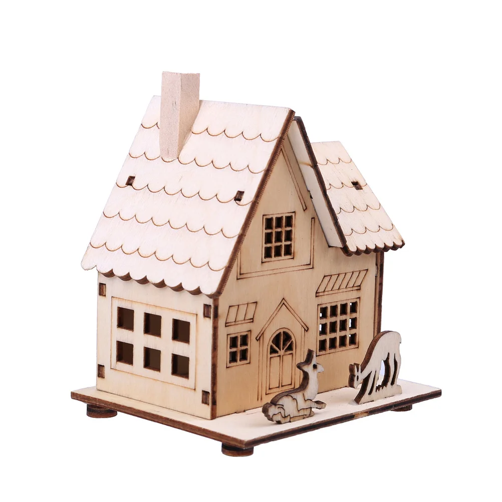 

Wooden Illuminated Cabin Ornament for Christmas Adornment Xmas Decoration Luminous Desktop Outdoor