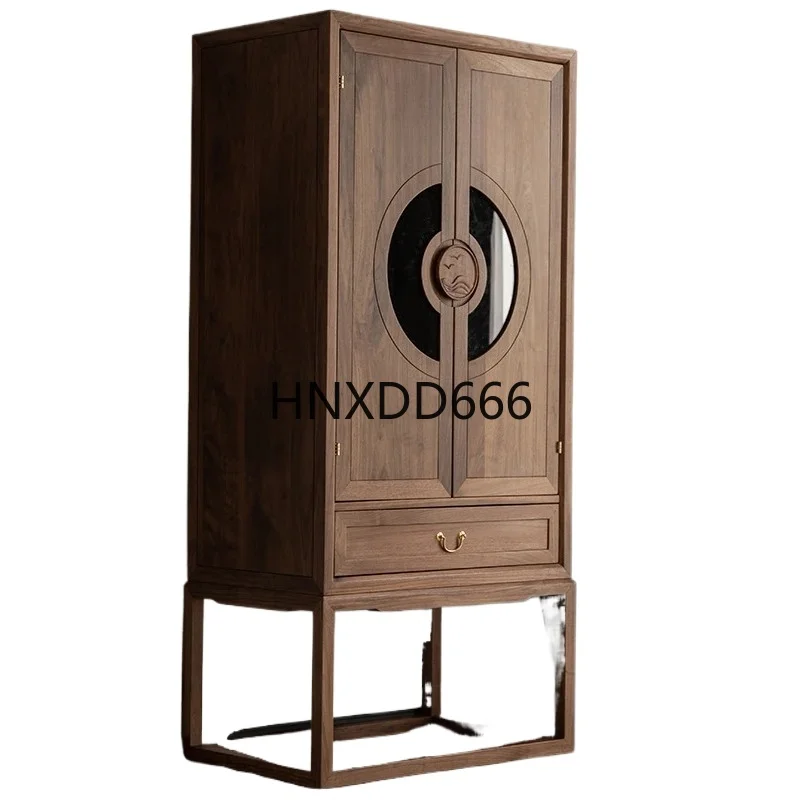 

Solid wood wardrobe New Chinese black walnut home Zen two-door wardrobe Simple villa wardrobe