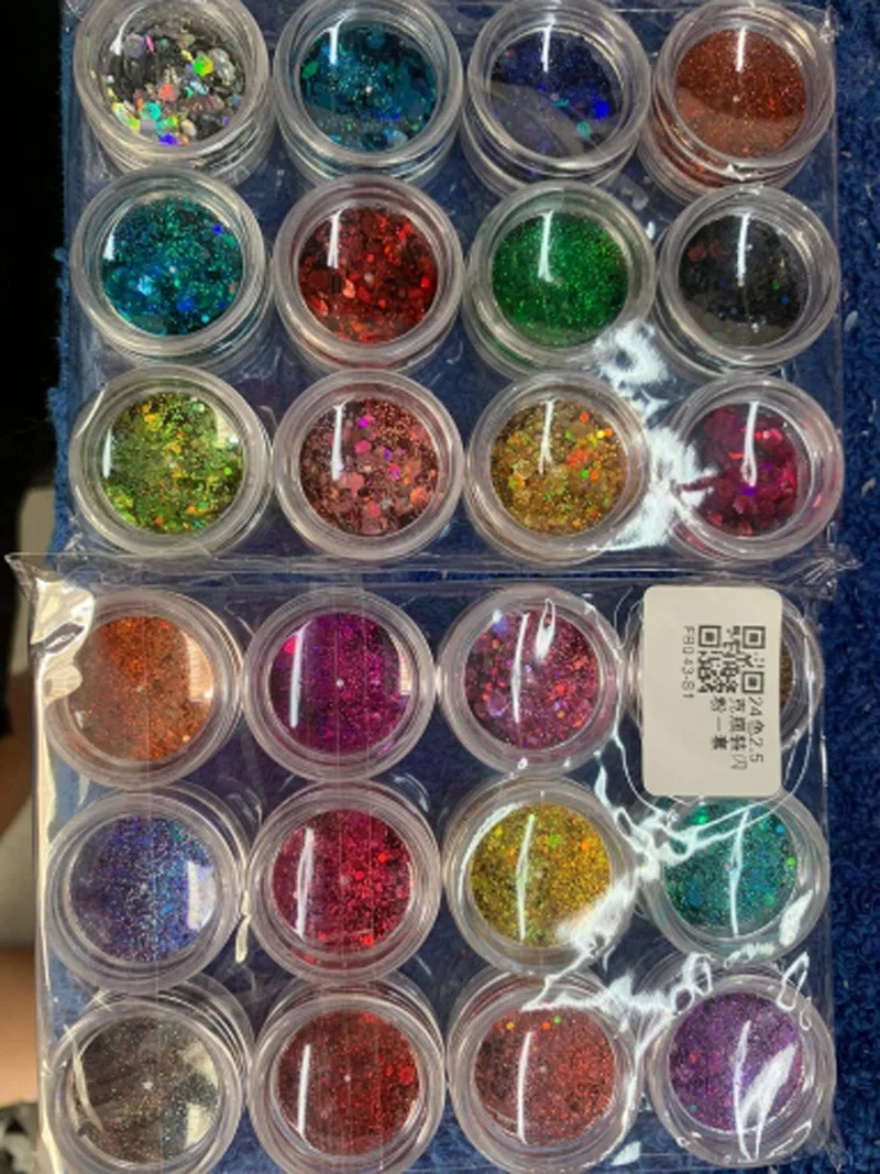 Holografischer, klobiger Glitzer, 24 Farben, insgesamt Laser-Nagelglitzerflocken, klobiger holografischer Laser-Nagelglitzer