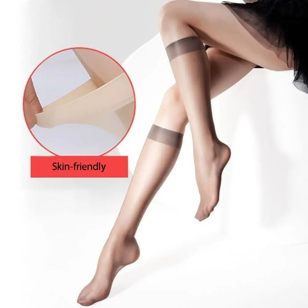 1 Pair Solid Color Ultra-thin Nylon Stocking Anti-fric Sweat-absorbing Women Long Socks Breathable