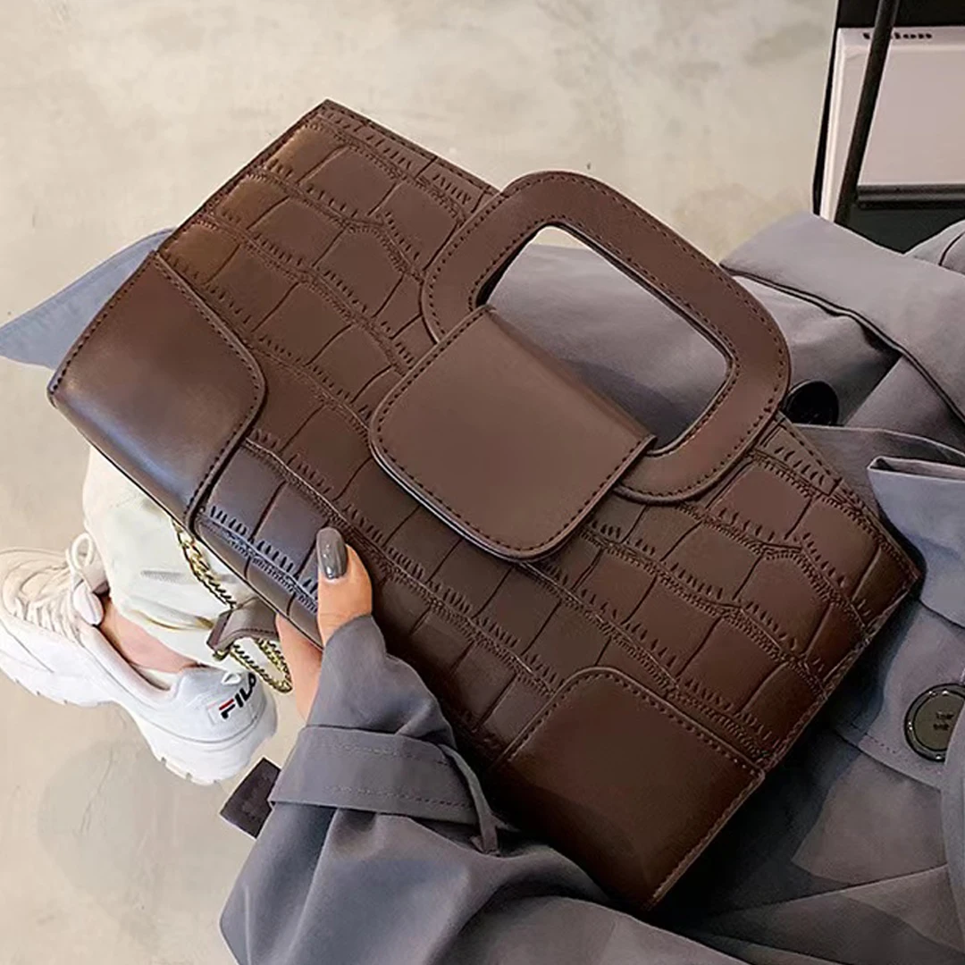 2025 New Crocodile Grain PU Leather Handbag for Women Vintage Large Capacity Evening Bag Simple Elegant Party Clutch Bag Shoulde image 2