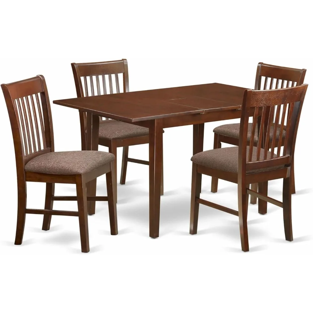 5 Piece Kitchen Set Includes a Rectangle Dining Room Table with Butterfly Leaf and 4 Linen Fabric Upholstered Chairs, 32x54 Inch