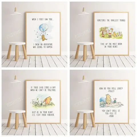 Winnie The Pooh Watercolor Poster Print Children's Room Decoration Cartoon Art Decor Home Decor Wall Art Canvas Painting