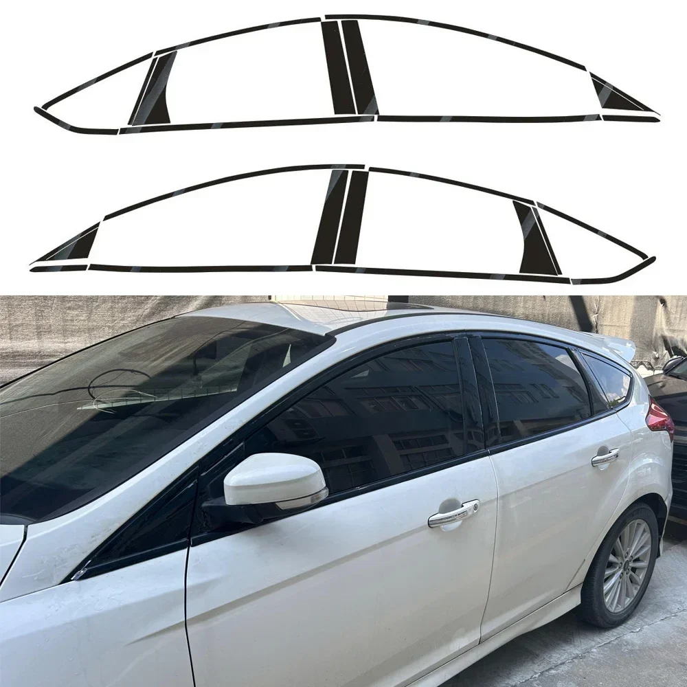 For Ford Focus 2012-2018 Hatchback Window Chrome Delete Blackout ABC pillars Glossy Black stickers